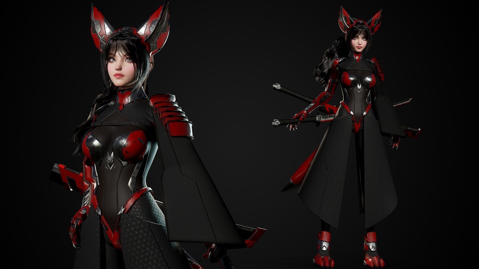 Cosmo Fox Girl Sci-fi Kitsune - Game Ready Low-poly 3D model_3