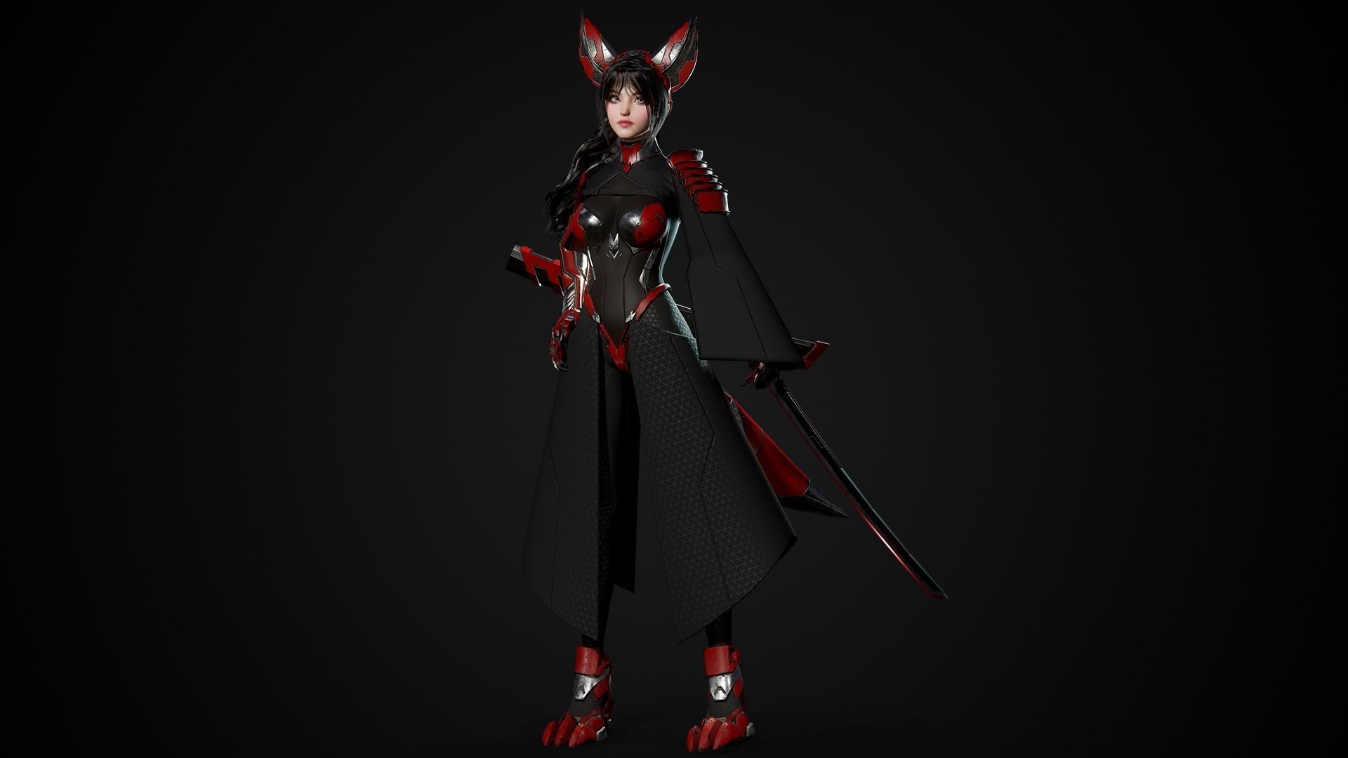 Cosmo Fox Girl Sci-fi Kitsune - Game Ready Low-poly 3D model_25