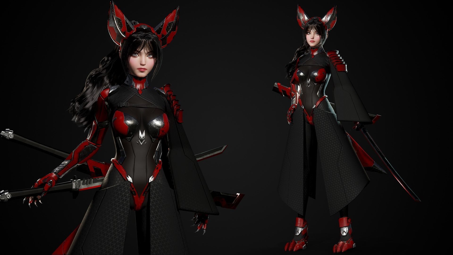 Cosmo Fox Girl Sci-fi Kitsune - Game Ready Low-poly 3D model_2