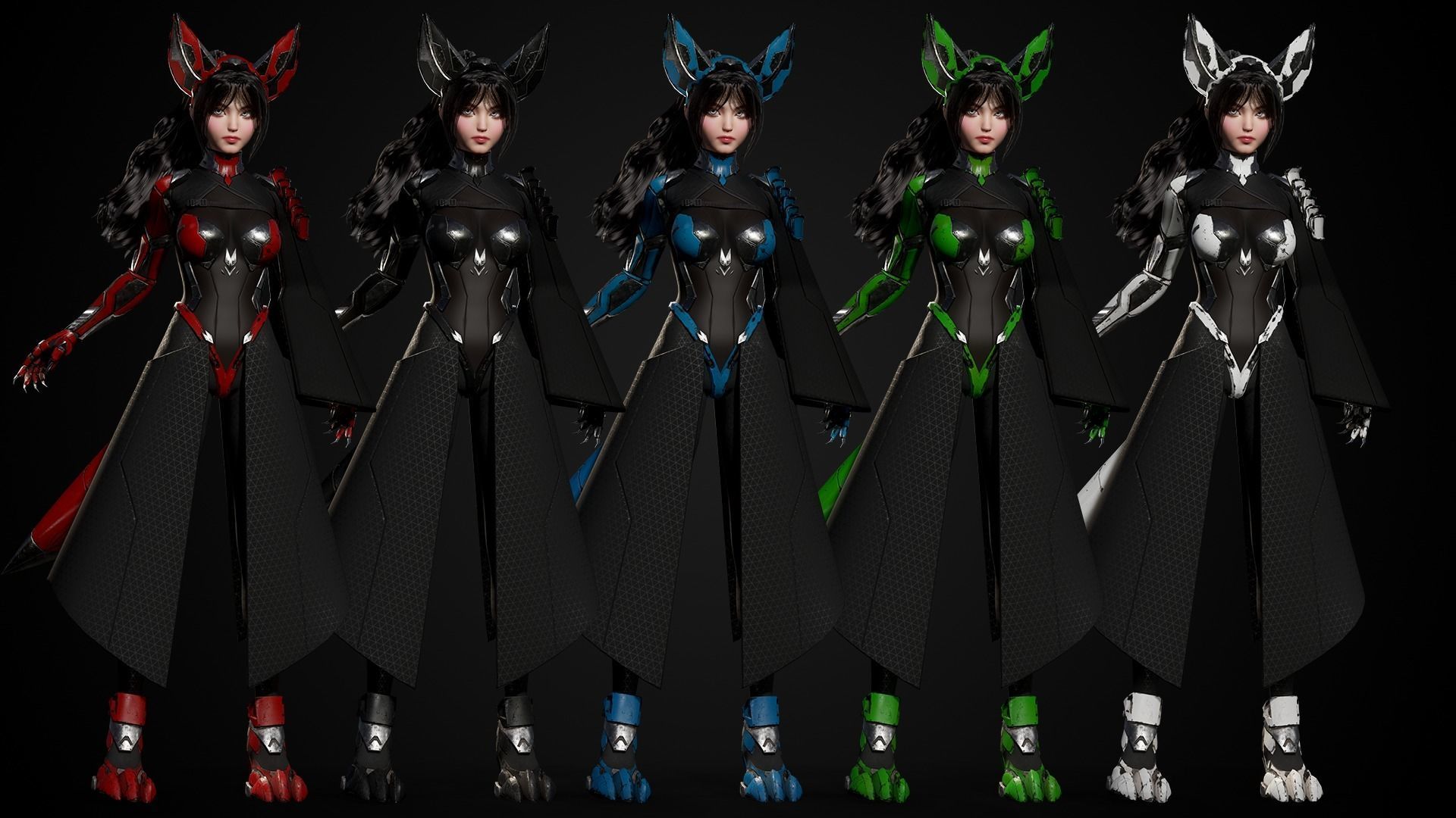 Cosmo Fox Girl Sci-fi Kitsune - Game Ready Low-poly 3D model_6