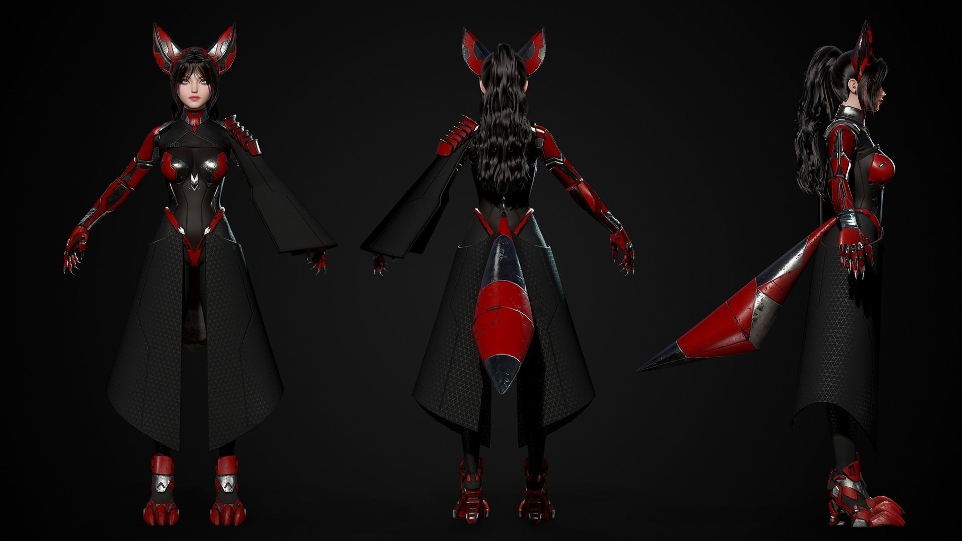 Cosmo Fox Girl Sci-fi Kitsune - Game Ready Low-poly 3D model_7