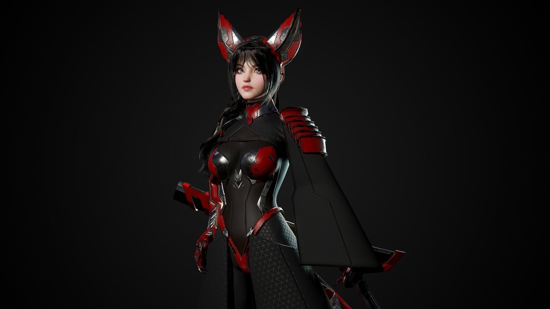 Cosmo Fox Girl Sci-fi Kitsune - Game Ready Low-poly 3D model_21