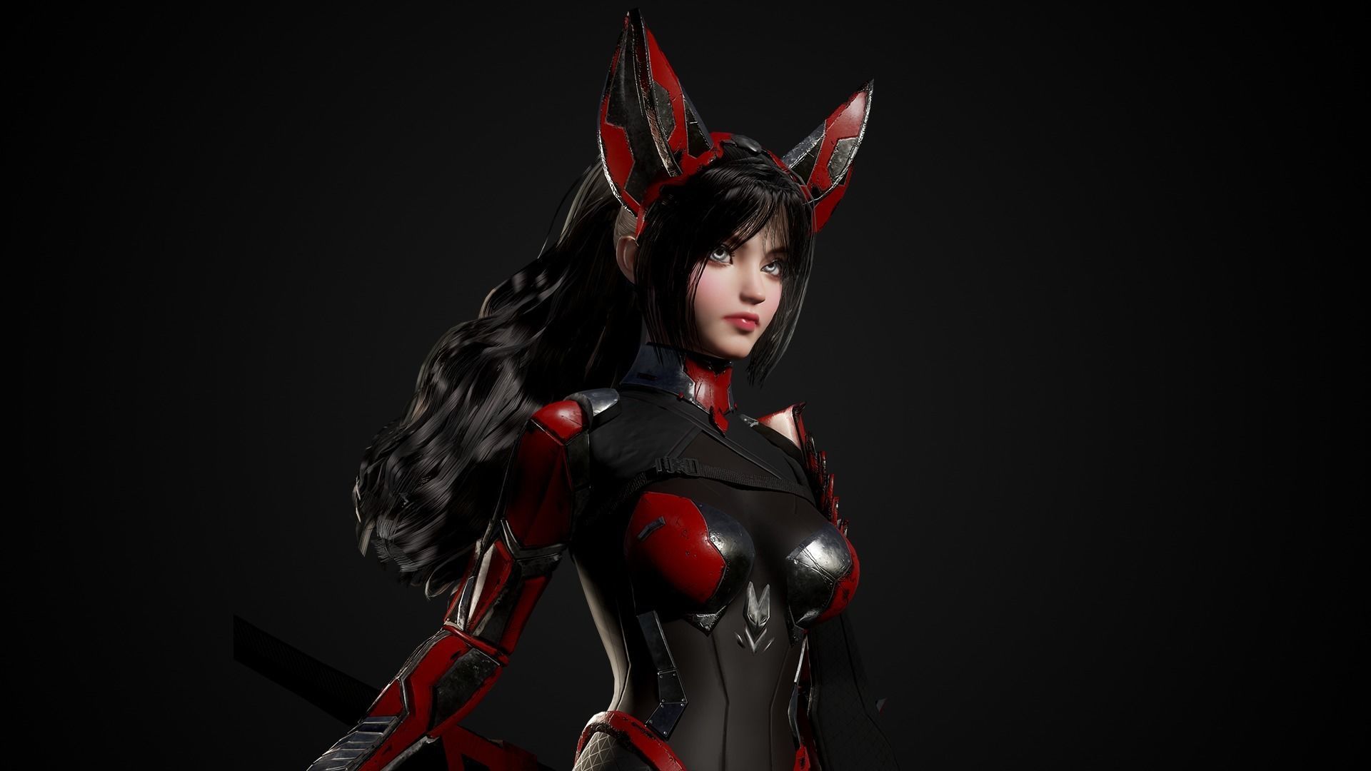 Cosmo Fox Girl Sci-fi Kitsune - Game Ready Low-poly 3D model_24