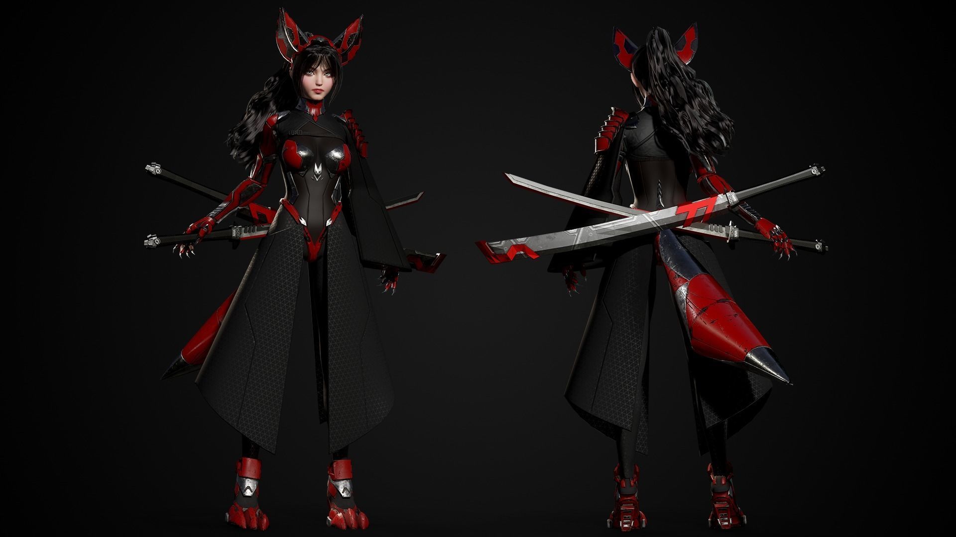 Cosmo Fox Girl Sci-fi Kitsune - Game Ready Low-poly 3D model_4