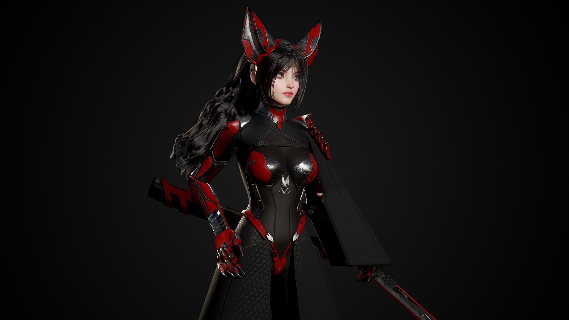 Cosmo Fox Girl Sci-fi Kitsune - Game Ready Low-poly 3D model_20