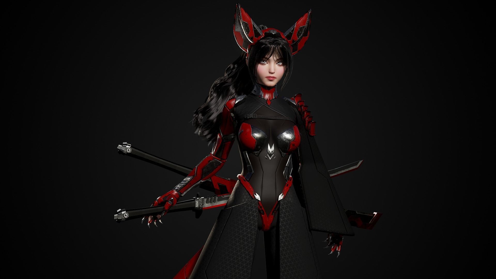 Cosmo Fox Girl Sci-fi Kitsune - Game Ready Low-poly 3D model_22