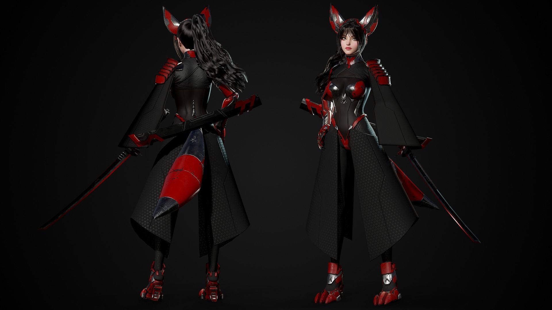 Cosmo Fox Girl Sci-fi Kitsune - Game Ready Low-poly 3D model_5