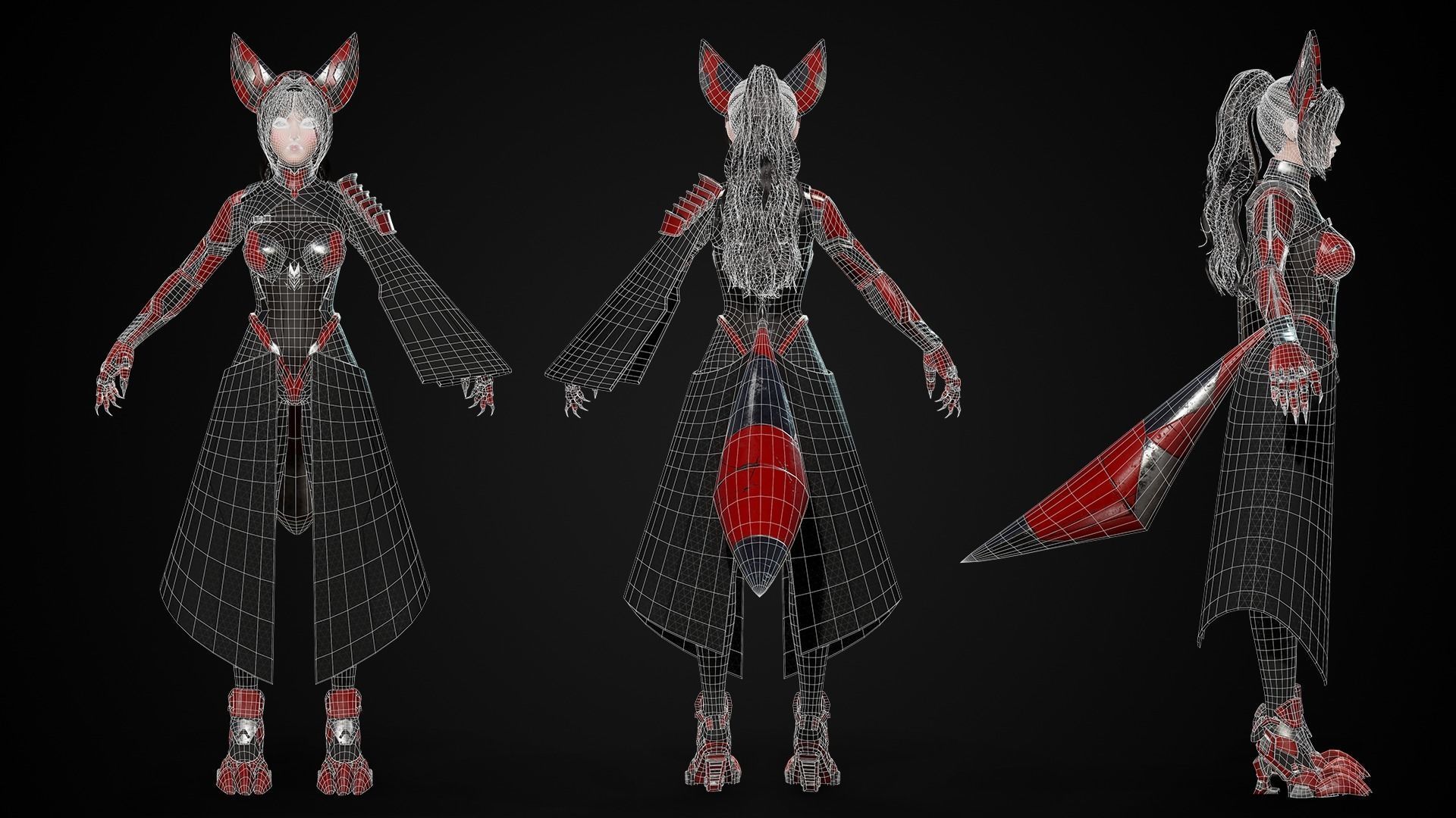 Cosmo Fox Girl Sci-fi Kitsune - Game Ready Low-poly 3D model_8