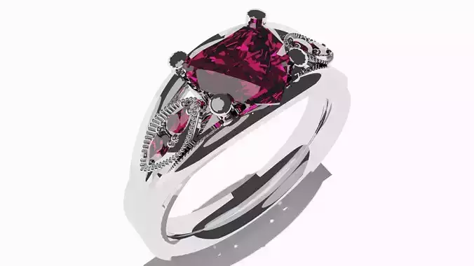 Women Sweet Heart Diamond Ring 3d Model Printable Low Poly Low-poly 3D model