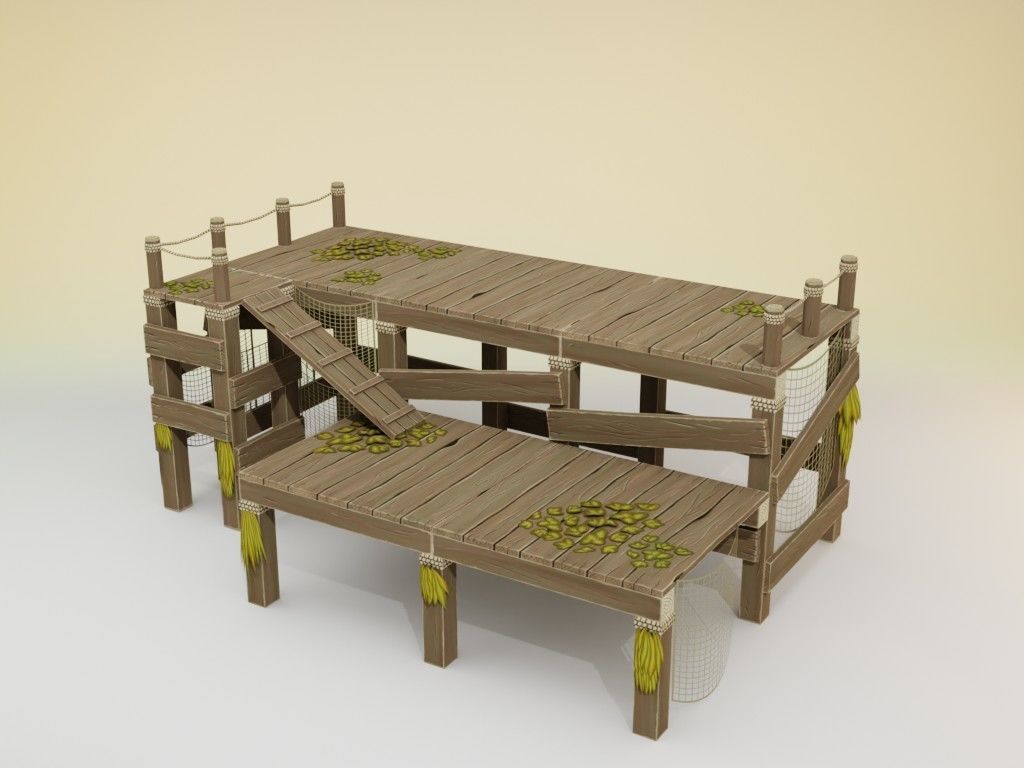 Low poly handpainted pier set Low-poly 3D model_3