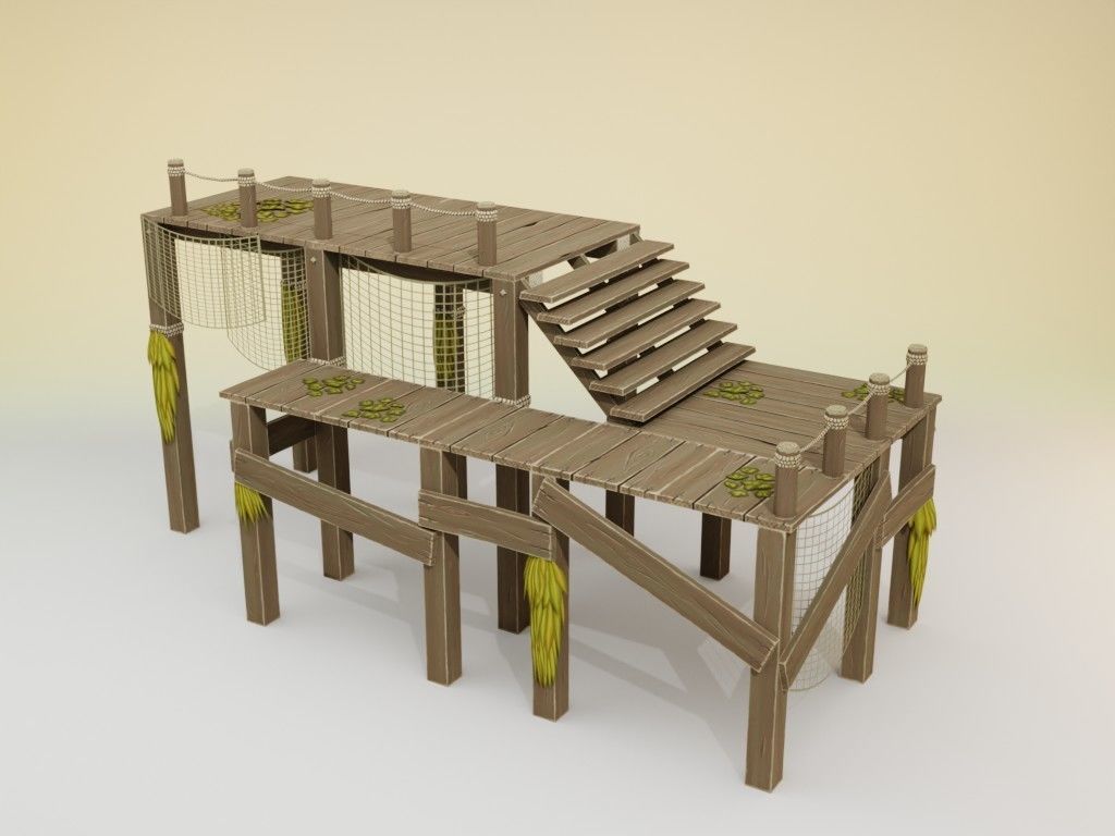 Low poly handpainted pier set Low-poly 3D model_2
