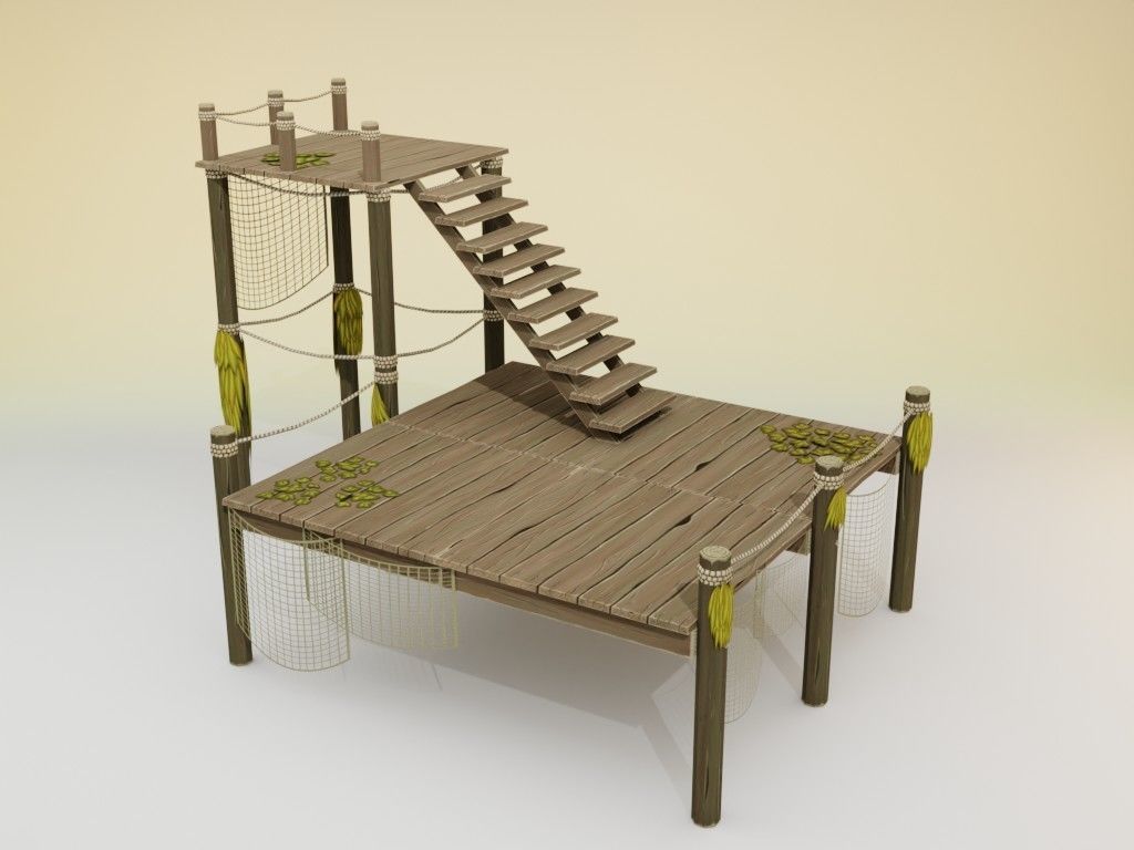 Low poly handpainted pier set Low-poly 3D model_1