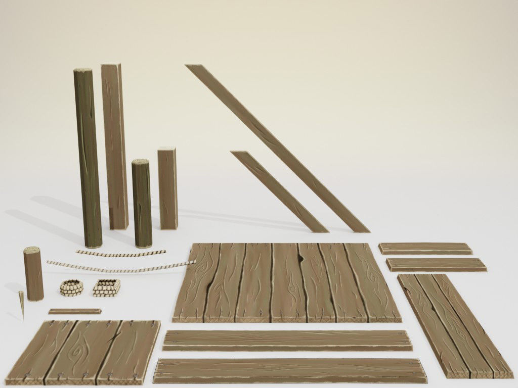 Low poly handpainted pier set Low-poly 3D model_4