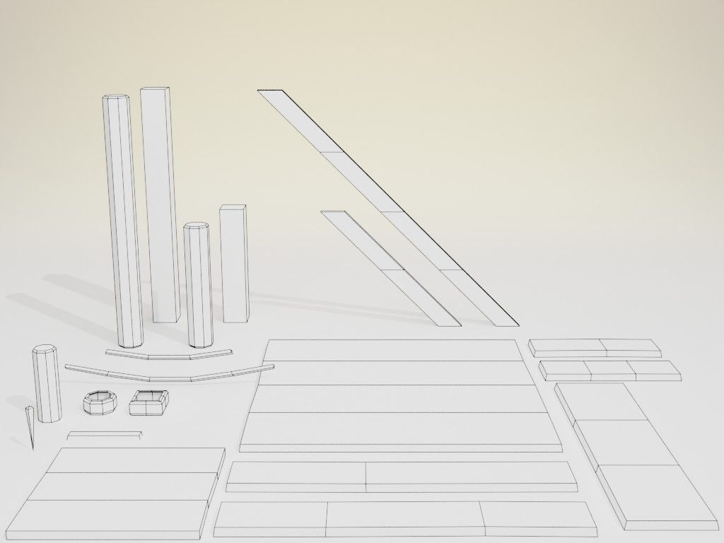 Low poly handpainted pier set Low-poly 3D model_5