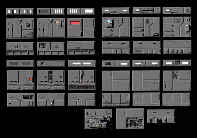 39 Sci-Fi Wall Panels with Emissive Materials -  Kitbash
