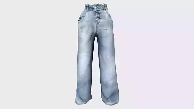 Women Oversize Jeans Pants Low-poly 3D model