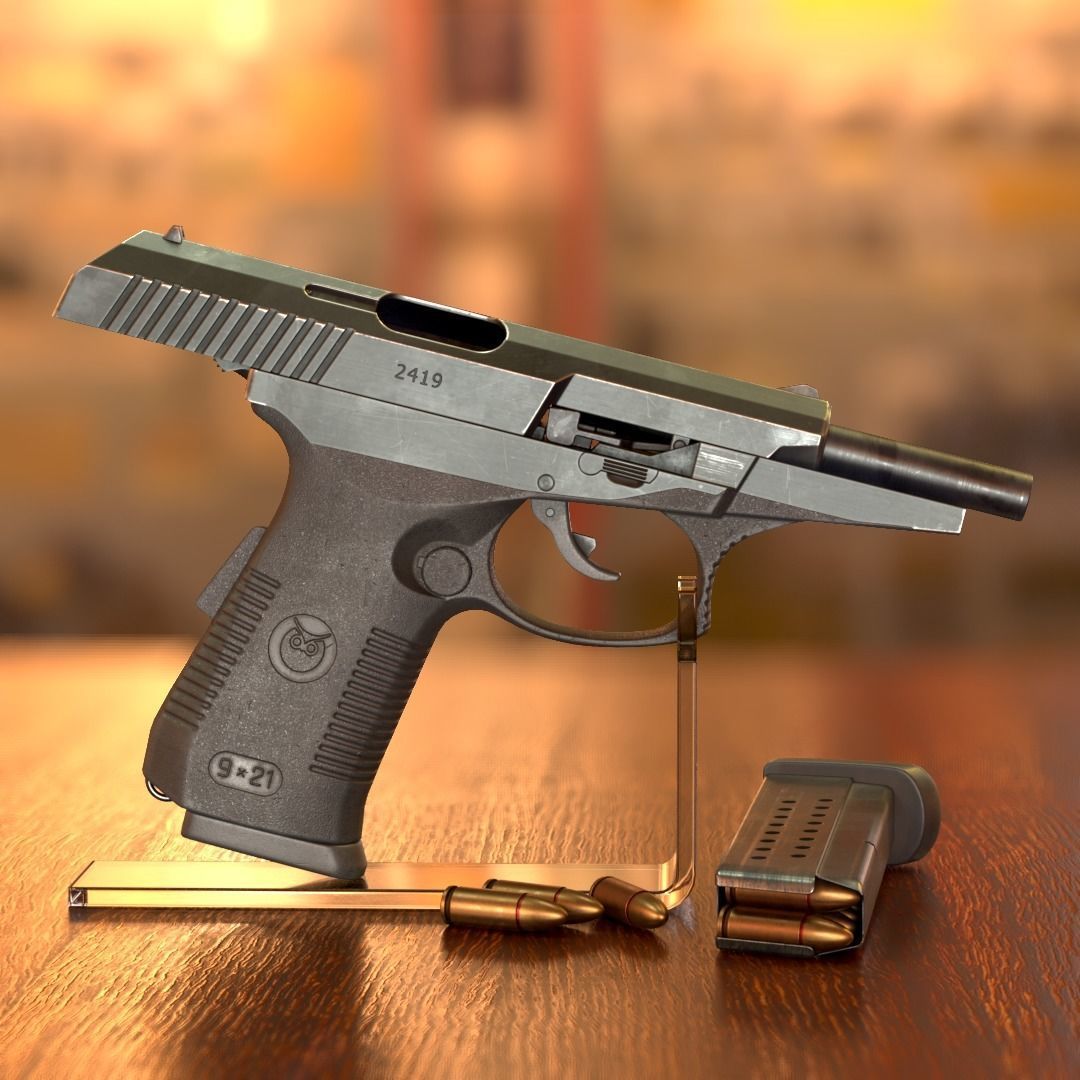 SR-1 Vector Gyurza Pistol Game-Ready PBR Low-Poly Low-poly 3D model_3