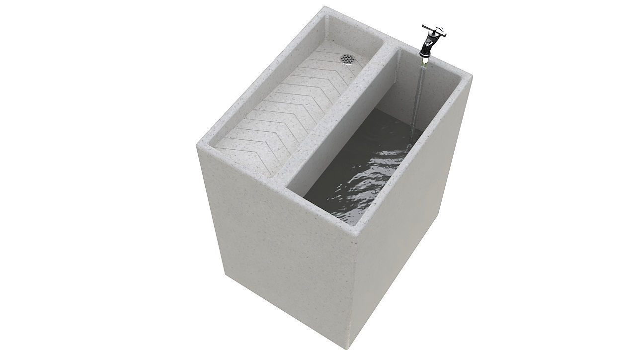 Outdoor concrete laundry sink 3D model_2