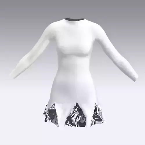 DRESS METALIC WHITE RUFFLED SKIRT DRESS
