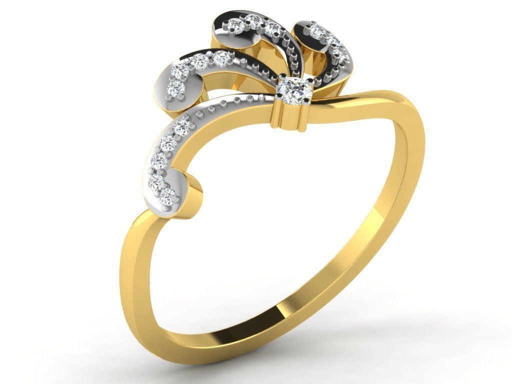 Ring Collection flower with diamonds 3D print model_4