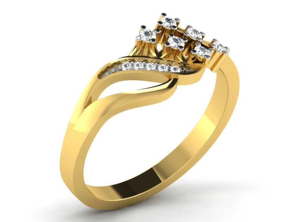 Ring Collection flower with diamonds 3D print model_7
