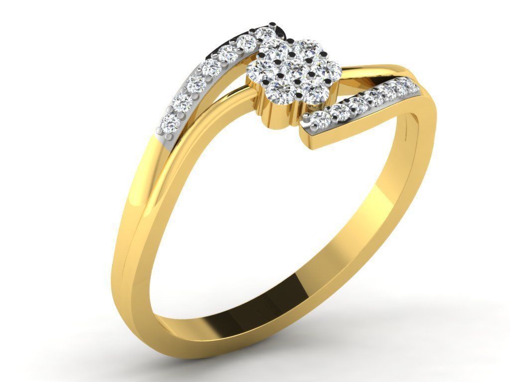 Ring Collection flower with diamonds 3D print model_12