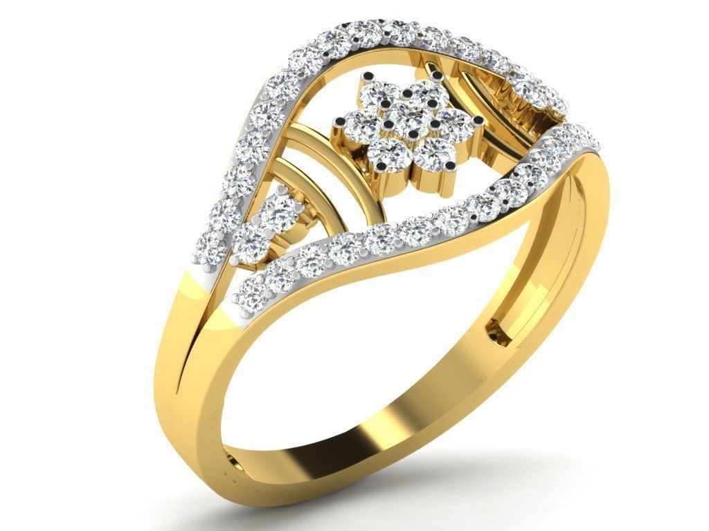 Ring Collection flower with diamonds 3D print model_25