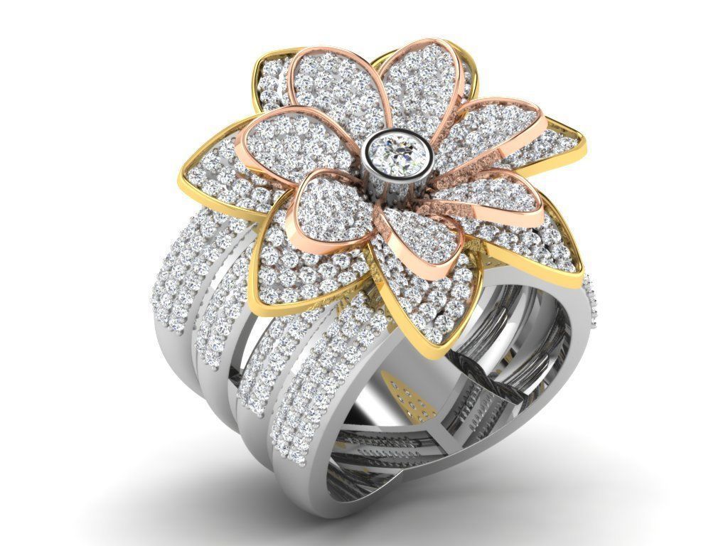 Ring Collection flower with diamonds 3D print model_68