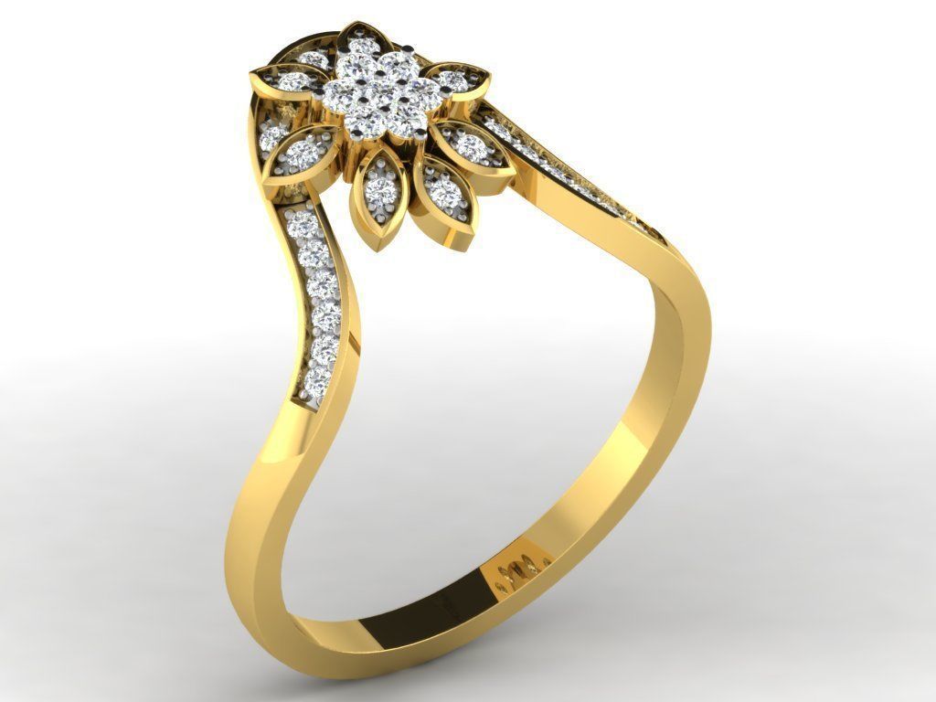 Ring Collection flower with diamonds 3D print model_26