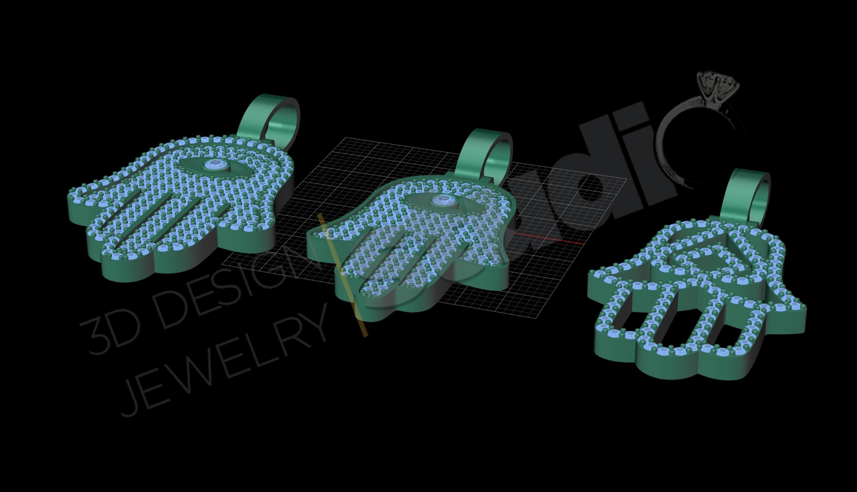 Egyptian Hand Hamsa pendant in 3 different designs  3D print model_8