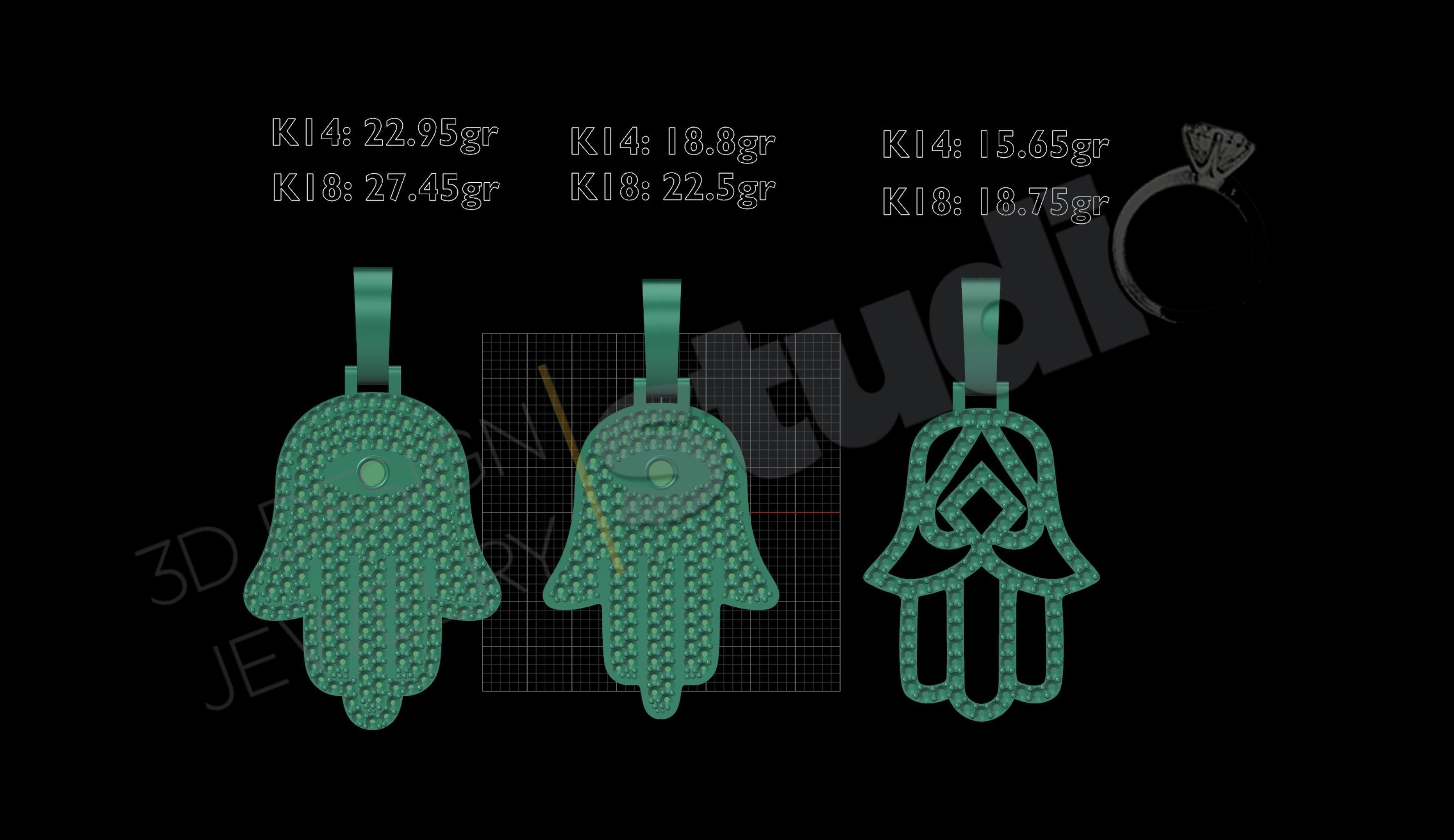 Egyptian Hand Hamsa pendant in 3 different designs  3D print model_12