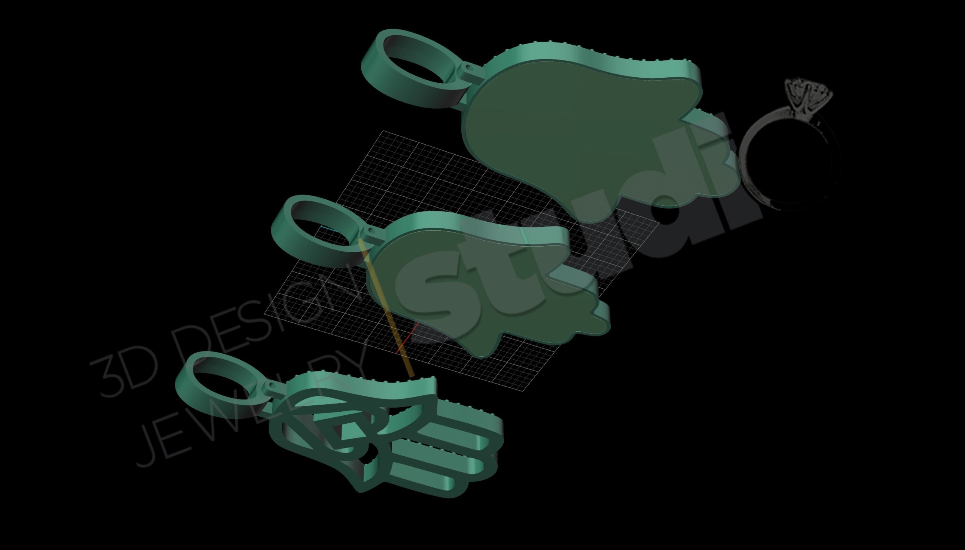 Egyptian Hand Hamsa pendant in 3 different designs  3D print model_7