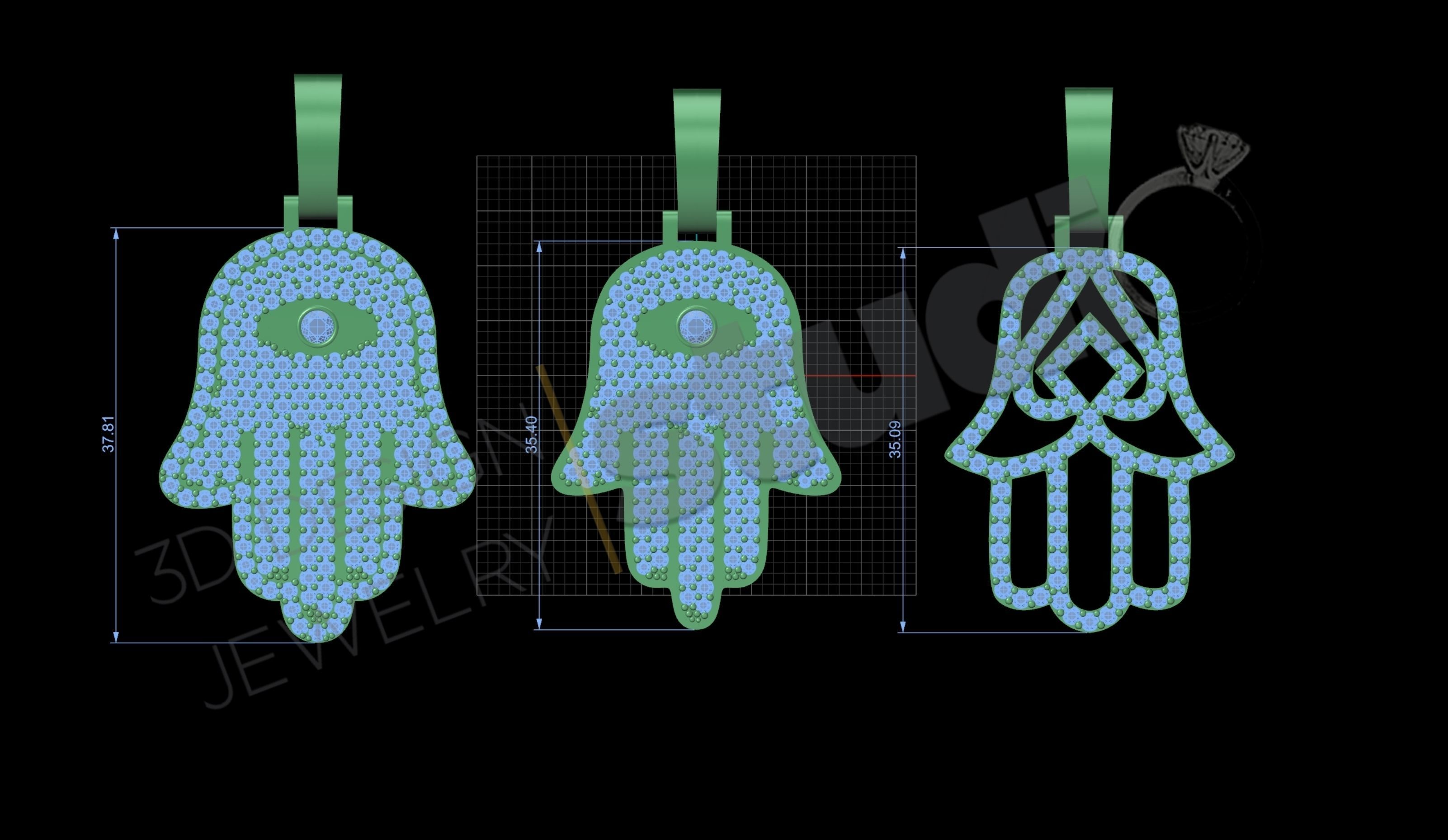 Egyptian Hand Hamsa pendant in 3 different designs  3D print model_4