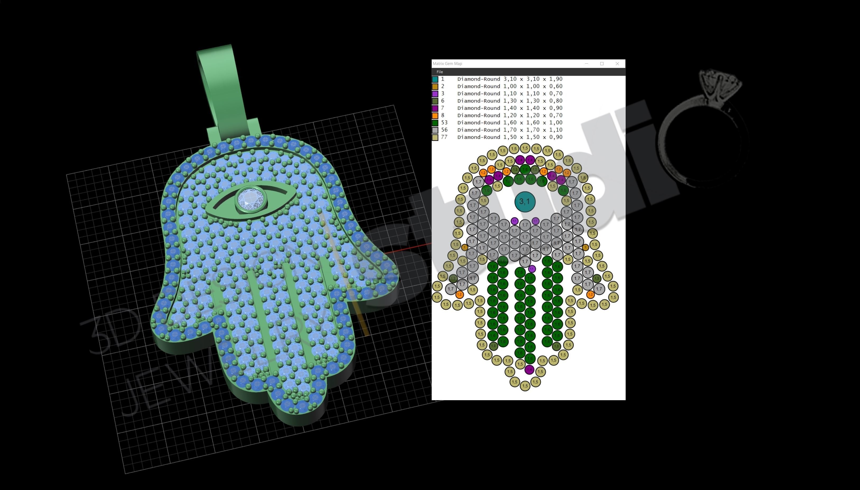 Egyptian Hand Hamsa pendant in 3 different designs  3D print model_11