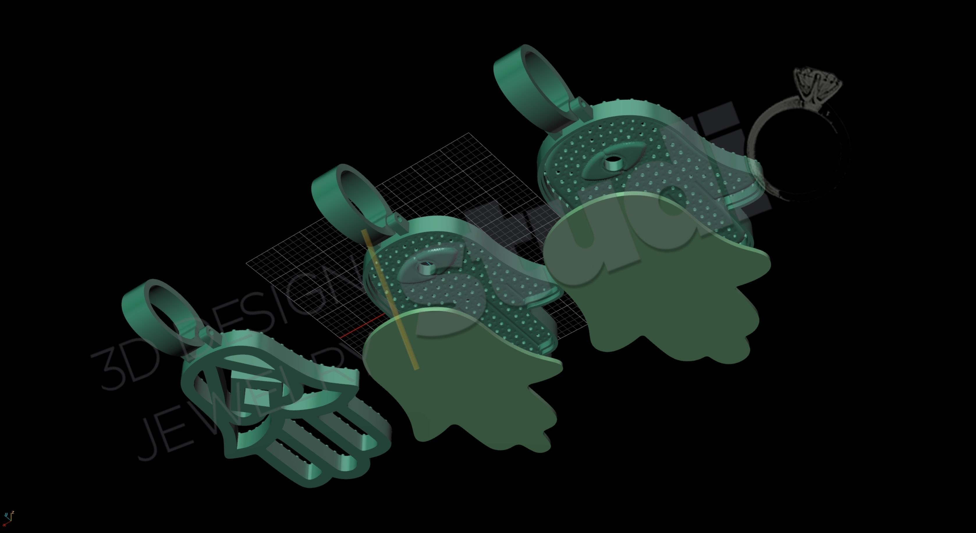 Egyptian Hand Hamsa pendant in 3 different designs  3D print model_6