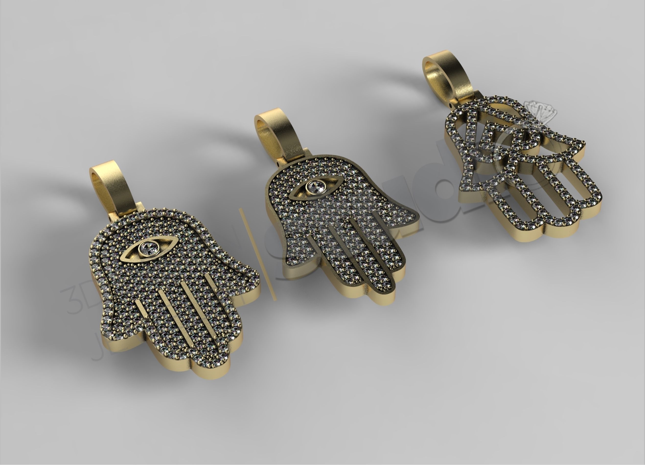 Egyptian Hand Hamsa pendant in 3 different designs  3D print model_1