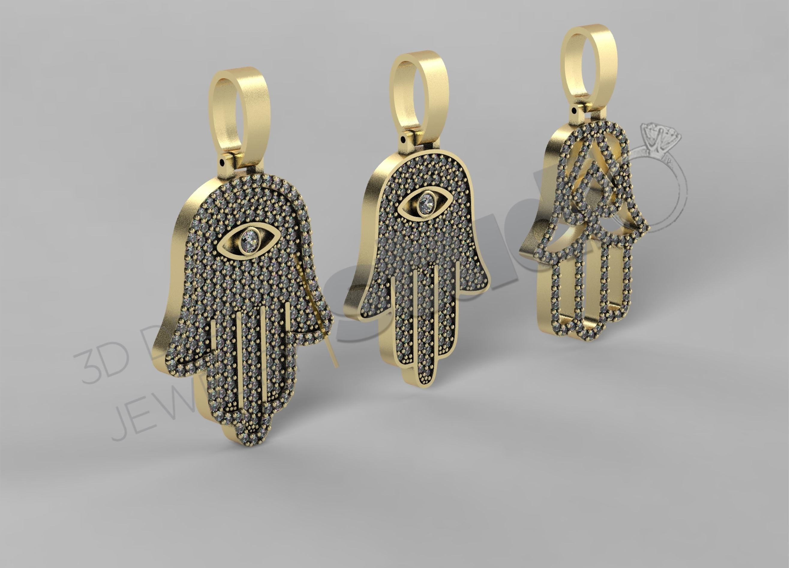 Egyptian Hand Hamsa pendant in 3 different designs  3D print model_2