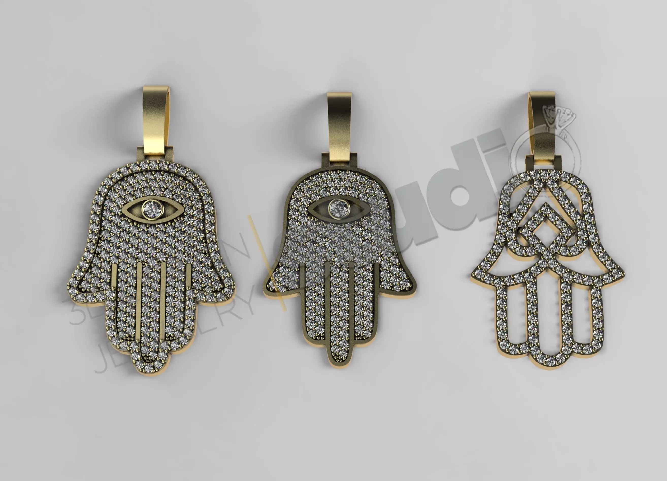 Egyptian Hand Hamsa pendant in 3 different designs  3D print model_0