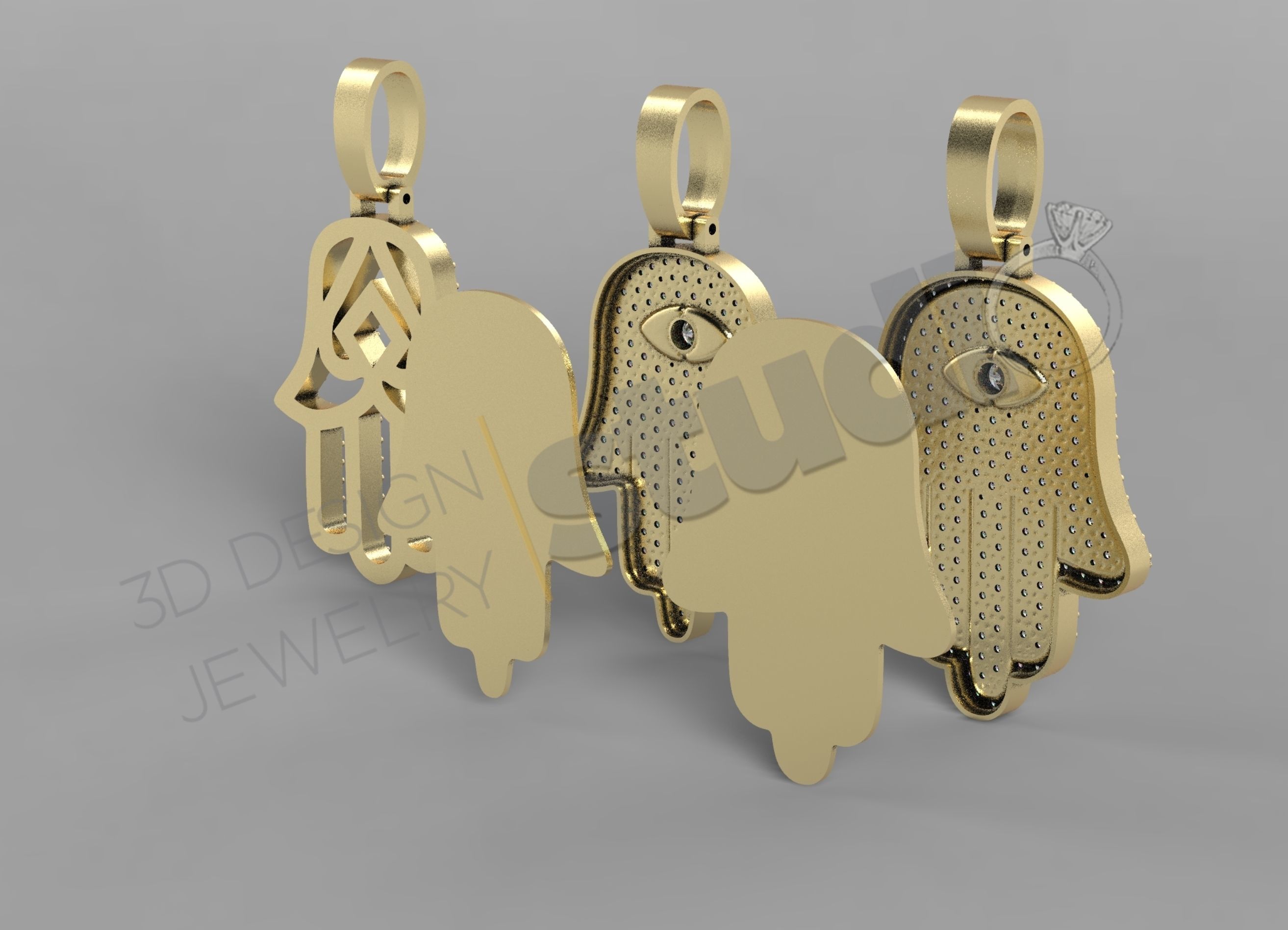 Egyptian Hand Hamsa pendant in 3 different designs  3D print model_3