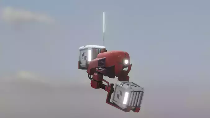 red sci-fi Cargo Delivery flying robot Drone Low-poly 3D model