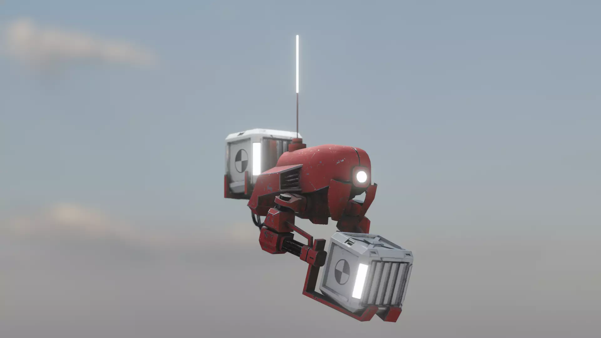 red sci-fi Cargo Delivery flying robot Drone Low-poly 3D model