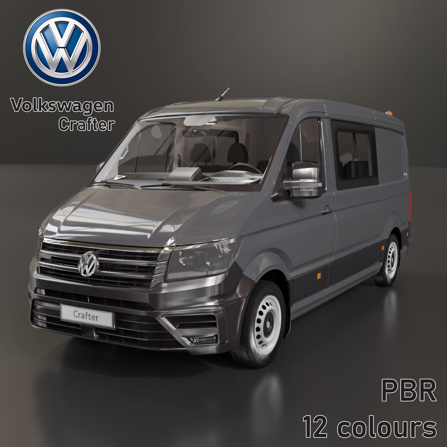 Volkswagen Crafter 12 colours Low-poly 3D model_3