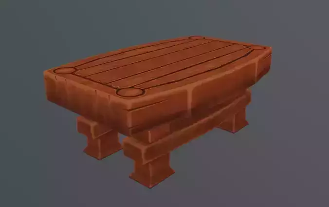 Wooden Long Table Handpaint Low-Poly