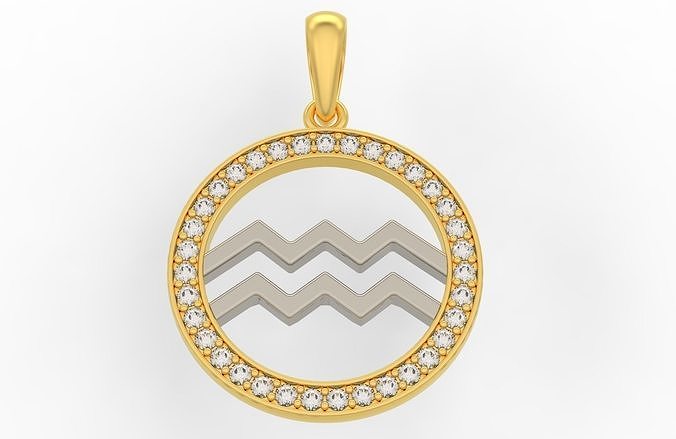 Aquarius gold and diamond pendant with zodiac sign of 3D print model
