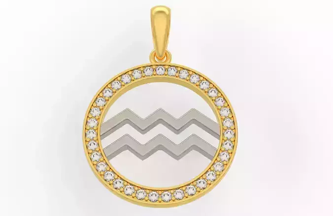 Aquarius gold and diamond pendant with zodiac sign of 3D print model