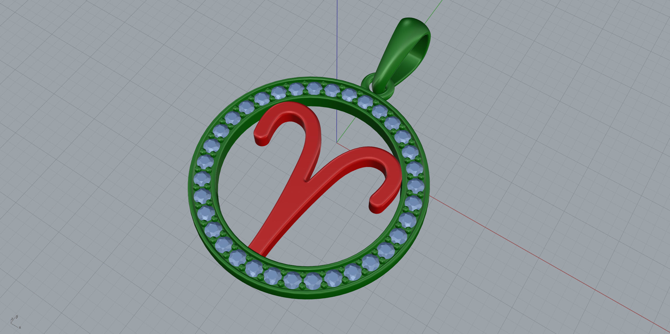 Aries zodiac sign pendant with diamonds 3D print model_9