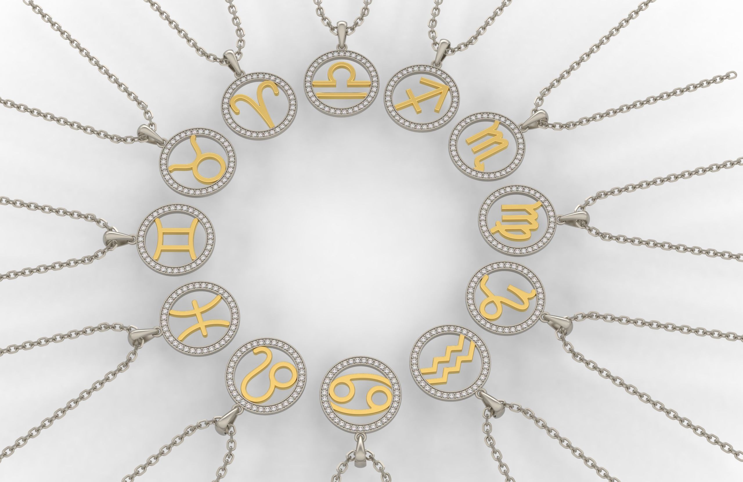 Aries zodiac sign pendant with diamonds 3D print model_2