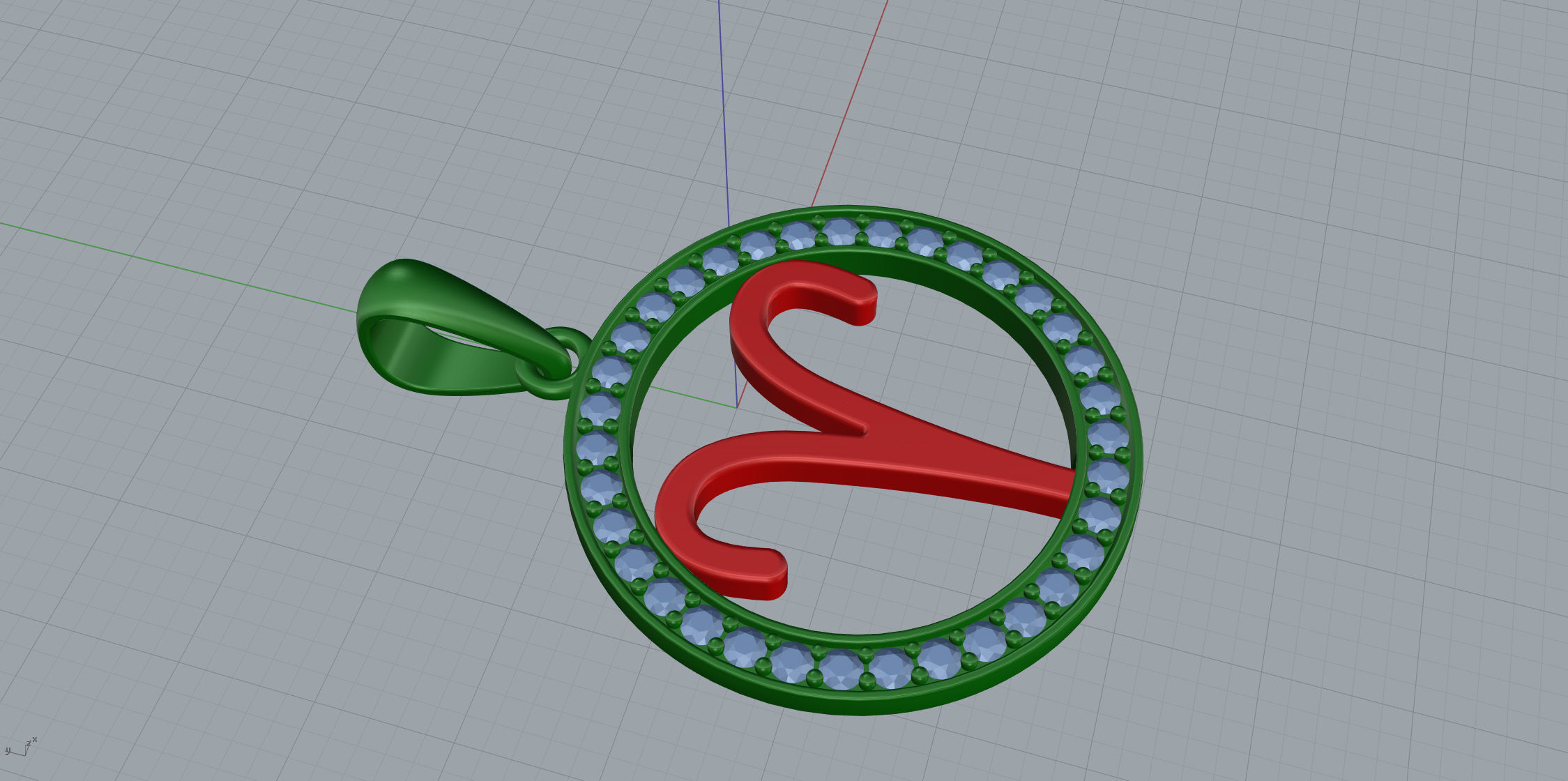 Aries zodiac sign pendant with diamonds 3D print model_6