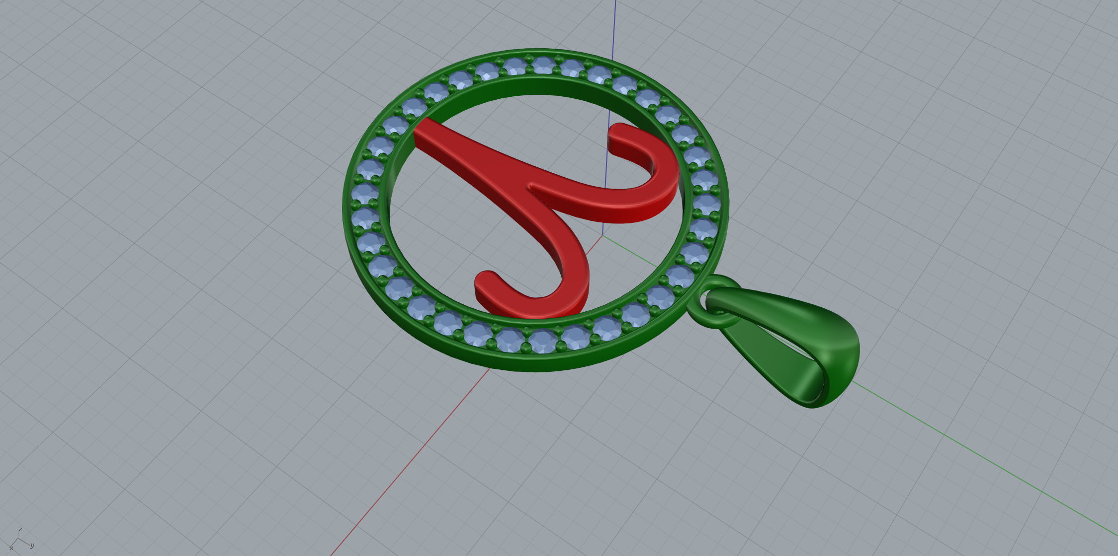 Aries zodiac sign pendant with diamonds 3D print model_8