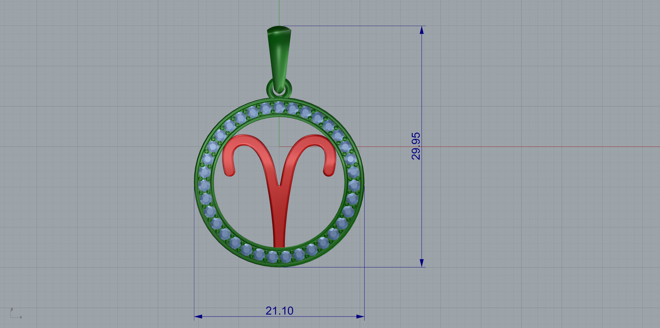 Aries zodiac sign pendant with diamonds 3D print model_10